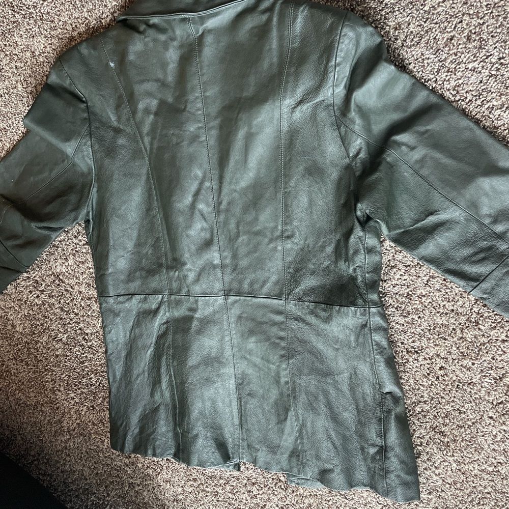 Green leather button jacket - Picture 5 of 7